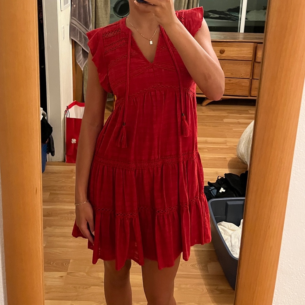 Knox Rose Size XS red short sleeve tassel tie dress! so adorable